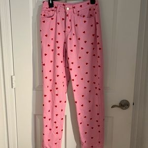 Heart Patterned Straight-Leg Pant - High Wasted